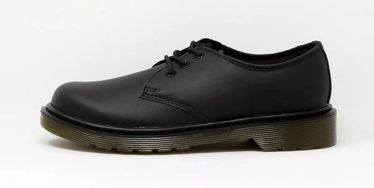 Dr Martens Everley Little Big Kid Girls Boys smooth Black leather Soft Toe Shoes