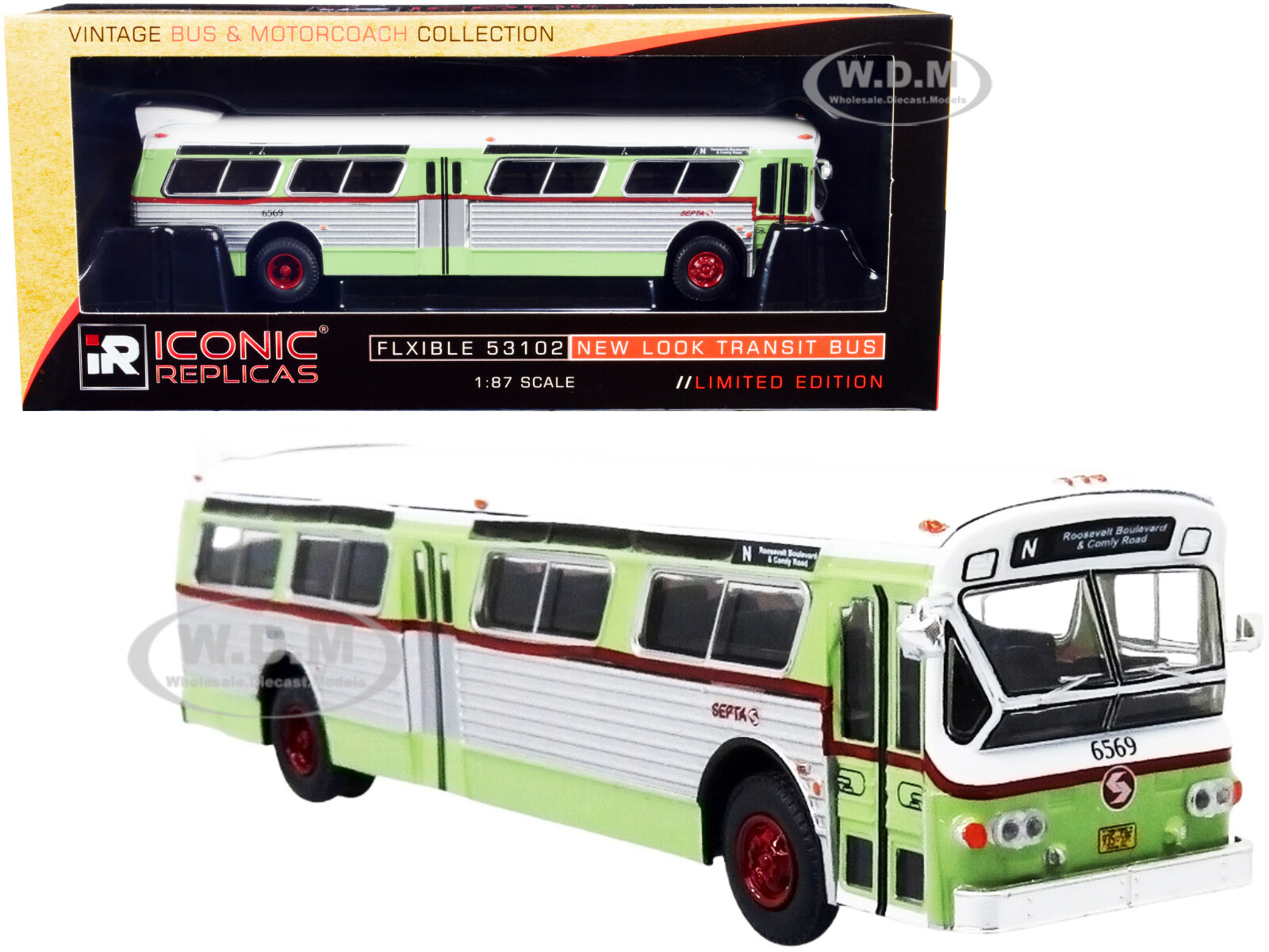 АВТОБУС FLXIBLE 53102 №N SEPTA PHILADELPHIA GREEN 1/87, МОДЕЛЬ ICONIC, РЕПЛИКИ 87-0290