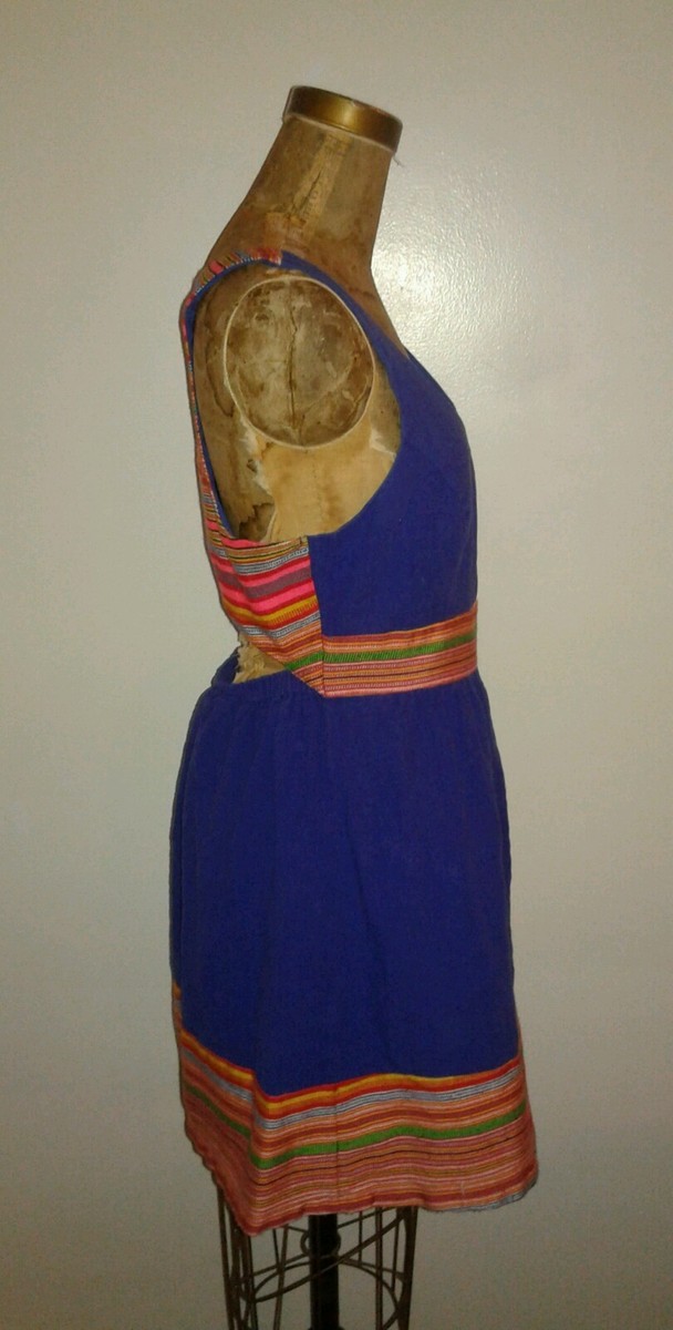 Anthropologie Folkloric Purple Jumper Dress w Orange Tropical Stripe Sz  Large | eBay UK