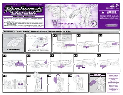Transformers Energon Stormcloud Instruction Sheet Combiner Powerlinx Hasbro 2005