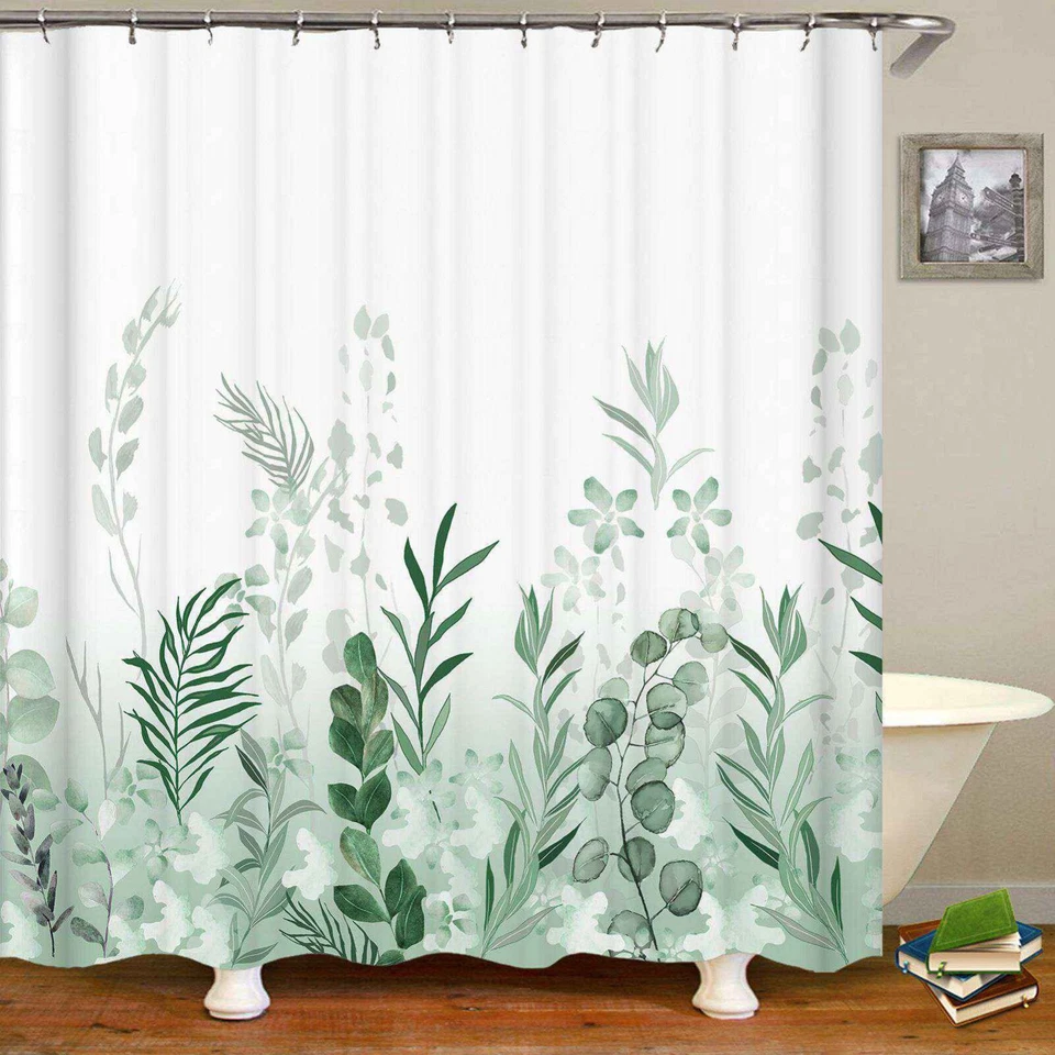 Fabric Shower Curtain Waterproof With Hooks Decor Bathroom Bath Tub Floral Print - Image 4 of 4