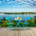 Blue 3 Piece Floral Back Folding Patio Bistro Set Outdoor Home Metal Furniture