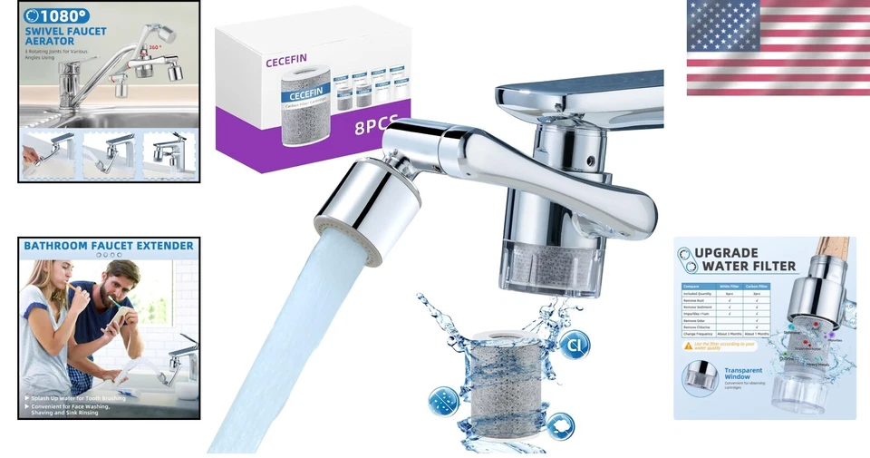 Space-Saving Kitchen Sink Water Filter Aerator with Brass Finish and 9 Filters - Image 2 of 4