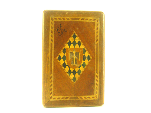 Münchner Kindl Holzschatulle mit Entarsien - 20 x 13 x 7 cm - gebr.