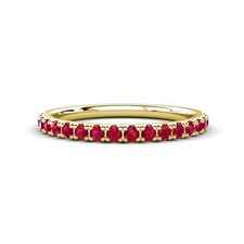 Ruby Half Eternity Band Ring 2mm Round Stackable Yellow Gold Plated