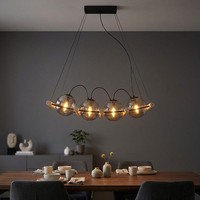 Pendelleuchte HäNgelampe Esstischlampe HöHenverstellbar 4 Flammig Rauchglas Holz