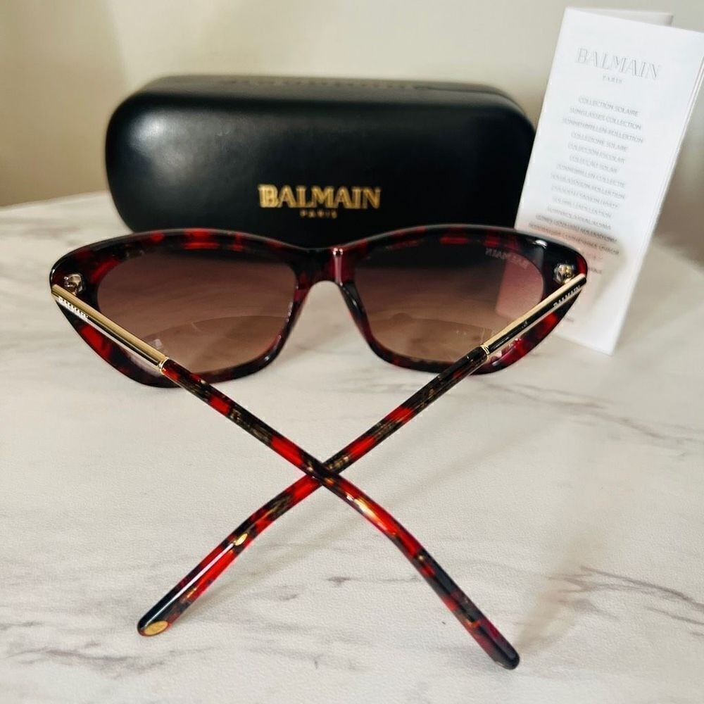 BALMAIN 56mm Modified Cat Eye Sunglasses, Polarized, Designer, Red Tortoise, NWT Balmain Red Tortoise Modified Cat Eye Sunglasses 56-15-140mm main image 3