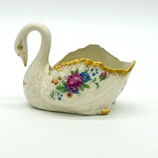 Lenox Porcelain Swan Figurine With Floral Design & Gold Trim - Made In USA