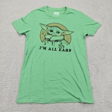 Star Wars Mandalorian Shirt Mens Small Green Baby Yoda Grogu I'm All Ears Tee