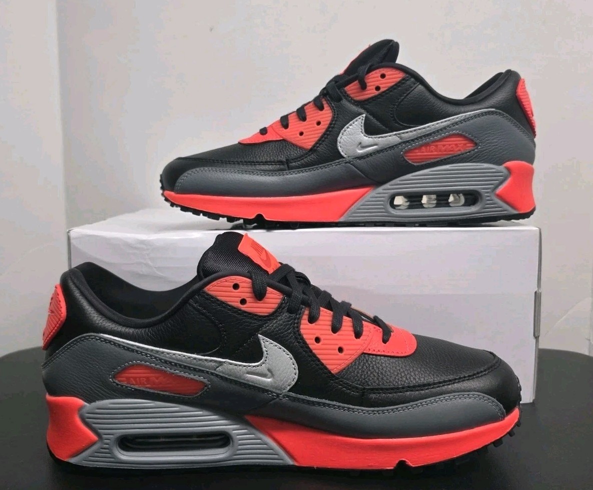 Nike Air Max 90 ID By You Black Grey Bright Crimson Mens Sz