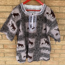Men's African Dashiki Shirt Tribal Festival Colorful Giraffe Size Large cheetah