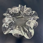 VTG Murano Glass Ashtray/ Bowl/ Dish Controlled Air Bubble Ruffles Heavy Clear