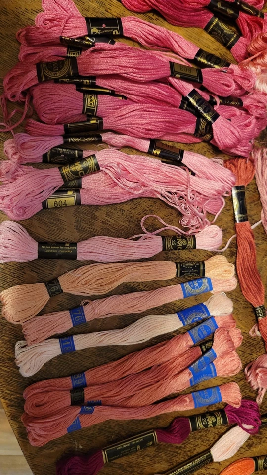 DMC Embroidery Thread Floss Lot, Pink, 80+ Skeins, 6 strands - Image 3 of 4