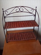 Wrought iron strong shelf unit wickerwork on shelves free stand or  wall mount