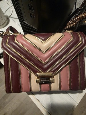 Michael Kors Whitney Large Colorblock Strips Quilted Oxblood Multi Leather New