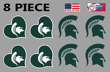 8PC Michigan Spartans Waterless Peel  Stick Temporary Tattoos Helmet / Heart