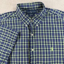 Polo Ralph Lauren Shirt Mens XL Blue Green Plaid Blake Short Sleeve Button Pony