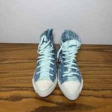 VTG Ed Hardy Women Sz 10 Sculls Floral Blue Hi Top Sneakers Shoes Y2K W/ Box