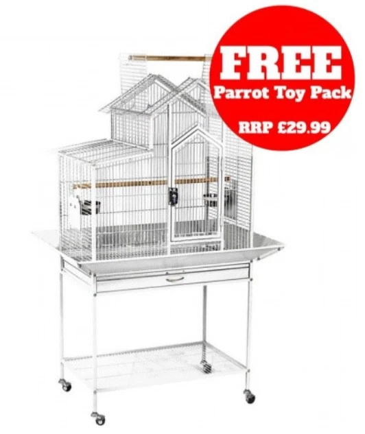 Parrot-Supplies Columbus Open Top House Style Parrot Cage - White