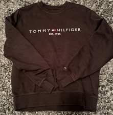 Tommy Hilfiger Fleece Black Crew Neck Pullover Sweatshirt Logo EST. 1985 Men's