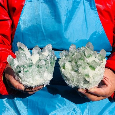 2pcs 3.16LB Newly discovered green phantom quartz crystal cluster mineral sample