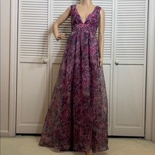 NWT Lulus Garden Romance Magenta Floral Print Organza Maxi Dress Small