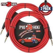 2-PACK Pig Hog PCH20CA 20FT 1/4" Candy Apple Red Instrument Guitar Cable