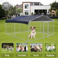 Outdoor Metal 10' x 10' Uptown Welded Wire Dog Kennel w/Waterproof Cover