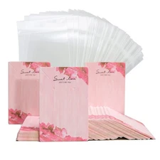 3.5 x 2.4 inch Pink Necklace Display Cards With Bags Earring Display Cards Se...