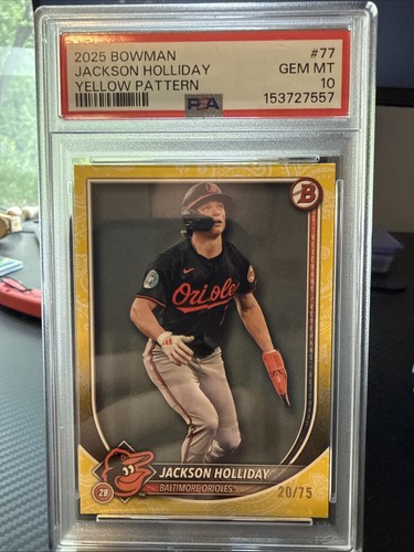 2025 Bowman Jackson Holliday #77 Yellow /75 PSA 10 Baltimore Orioles Low Pop