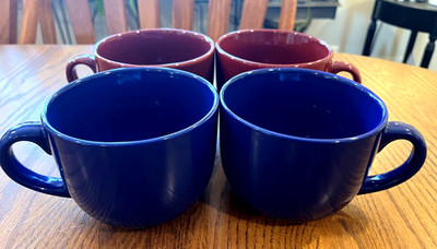 CHOICE PAIR: Pier 1 Essential Cafe Au Lait BURGANDY or BLUE Coffee OVERSIZED MUG