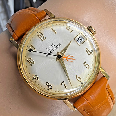 Vintage ELGIN men's watch Sunburst dial Poseidon Trident second hand 1960s