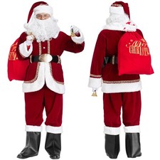 Men's Deluxe Santa Suit 11pc. Christmas Professional Santa Claus Outfit Xmas