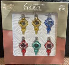 6 Tear Drop INDENTED Glass CHRISTMAS TREE ORNAMENTS Vintage 2 1/2" Teardrop