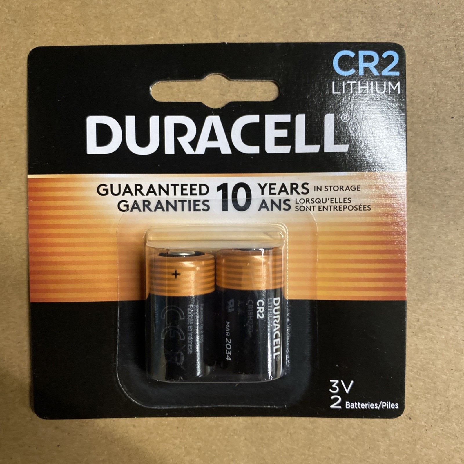 Duracell CR2 3V Lithium Battery 2 Pack Exp 2034 FACTORY SEALED