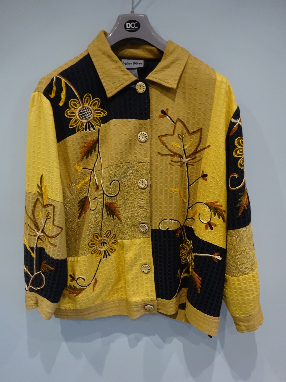 Indigo Moon 1XL Patchwork Jacket Mixed Media Embr… - image 1