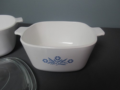 Corning Ware 2 1/2 Qt & 1 3/4 Qt w/ Lid - Cornflower - White & Blue - h5 RB/VH - Picture 4 of 14