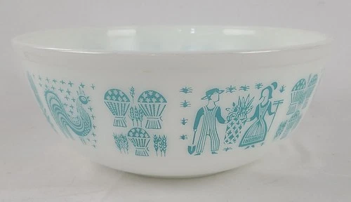 Pyrex Turquoise Amish Butterprint 4 Quart Mixing Bowl Vintage Milk Glass Ovenwar