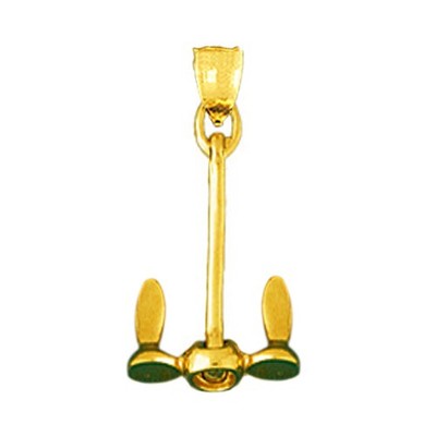 14K Solid Gold 3-D Ship Anchor Pendant
