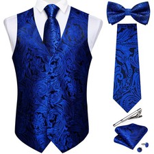 DiBanGu Men's Silk Paisley Vest and Necktie Set 6PCS Pre-tied Bow Tie Formal ...