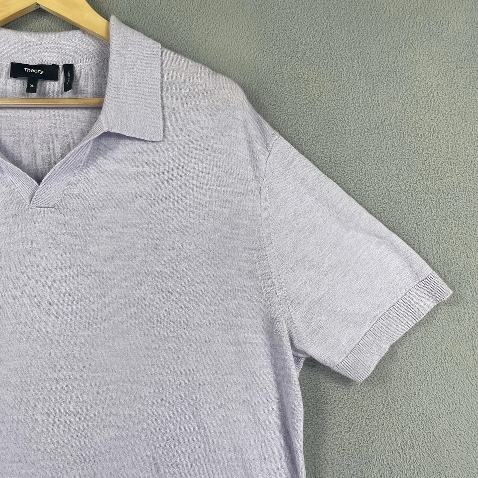 Theory Polo Shirt Men’s Large Purple Short Sleeve Linen Blend Lightweight Casual - Image 2 of 4