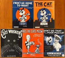 Five VIVID 1920s CATS FELINES sheet music ISHAM JONES Con Conrad J.V.RANCK art