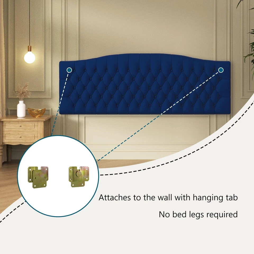 Cabecero Tapizado Terciopelo King/Cal King Size Último Modelo Montaje en Pared, Cama... Foto 4 de 4