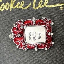 Cookie Lee Photo Frame Brooch Vintage 90s Y2K Unisex 1.5" Red Enamel Excellent