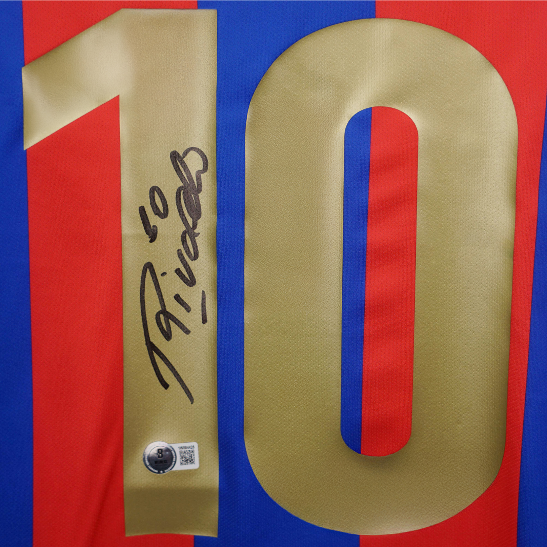 Rivaldo Signed FC Barcelona Home Soccer Jersey #10 with Beckett