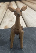 Vintage 1961 Zoo Line Match Box Wood Deer Figurine Mid-Century Japan Jointed