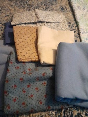 Cottage Core Material/fabric  Blues Tans Some Corderoy Some Floral