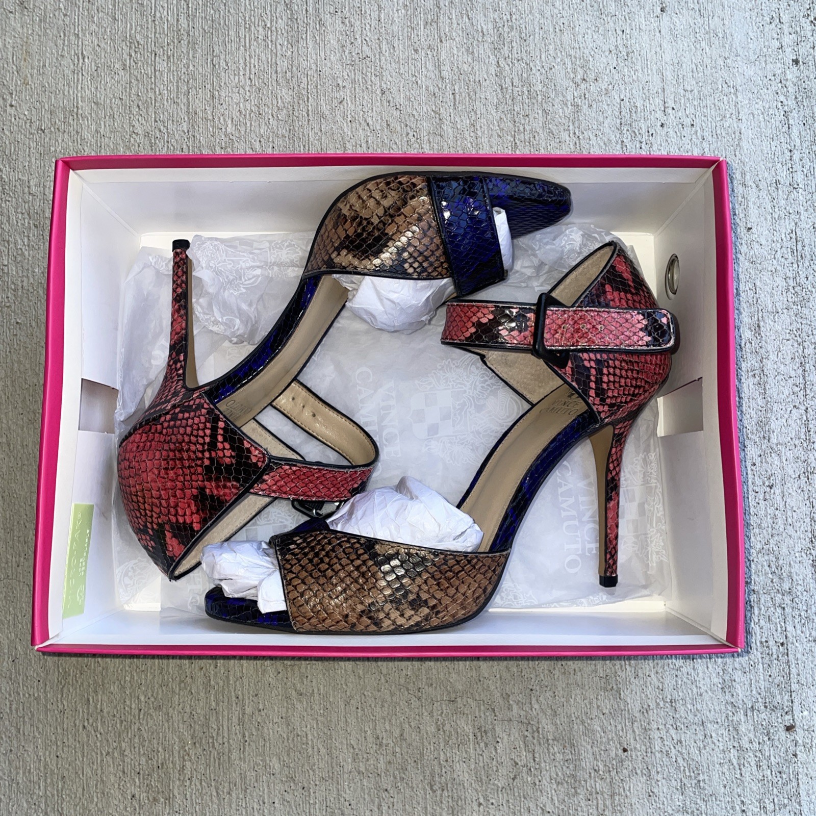 Vince Camuto Sessen, open toe python heels size 1… - image 1