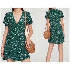 Faithful The Brand Mira Floral Puff Sleeves Short Wrap Dress Size 2 (XS) Dainty