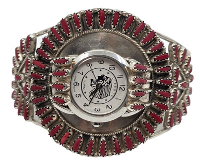 Violet & Jeffrey Begay Navajo Coral Petit Point Sterling Womens Watch Cuff